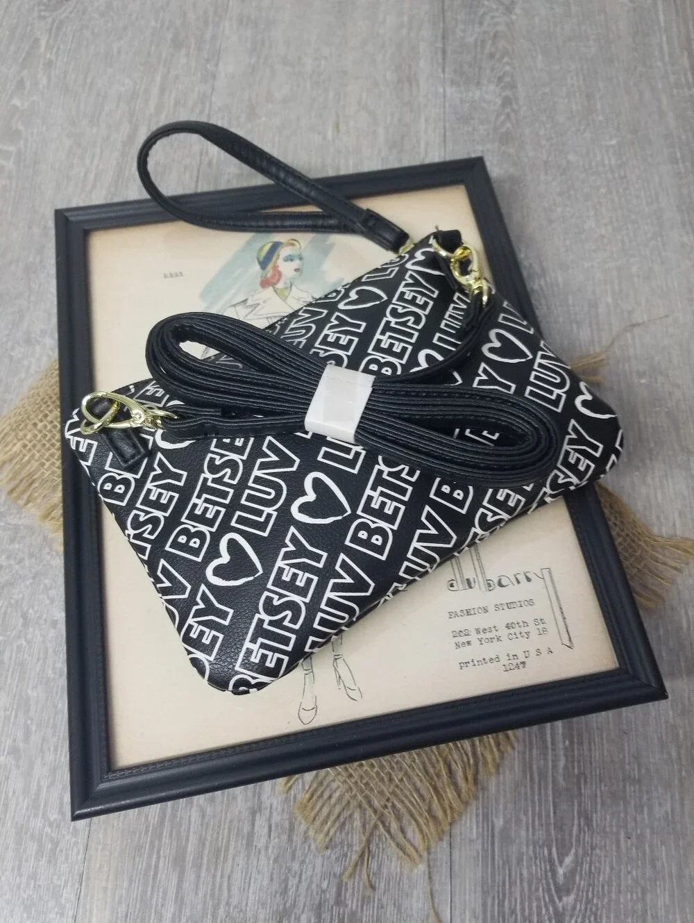 Luv Betsey Black/white Wristlet and Crossbody bag